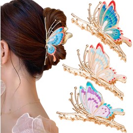 FDBJulyy Pinzas para El Cabello de Metal con Forma de Mariposa de 4" para Mujeres Y Niñas, 3 Piezas de Pinzas para El Cabello Grandes, Antideslizantes, 3 Estilos, Accesorios para El Cabello con Garra