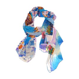 Bardic Women Long Scarf Lightweight Fashion Scarf Greece Santorini Painting Large Soft Scarf Lady Shawl Wrap 35.4x70.8 Inch