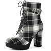 Perphy Platform Lace Up Chunky Heel Plaid Printed Black Ankle