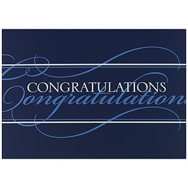 JAM Paper Blank Congratulations Cards & Matching Envelopes Set - White & Blue Script - 25/Pack