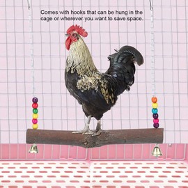 Pssopp Chicken Swing Chicken Swing Hanging Swings Toy Wood Block Biting Toy Chicken Swing with Bell for Medium and Large Parrots Cockatoos African Grey Macaws (Chicken Swing)