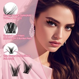 Wispy Lash Clusters Fluffy 144pcs D Curl 8-18mm Natural Lashes Clusters Wispy Eyelash Cluster Individual Lashes Easy DIY Lash Extensions(NY01,D-8-18MIX-ZZLJ-4)