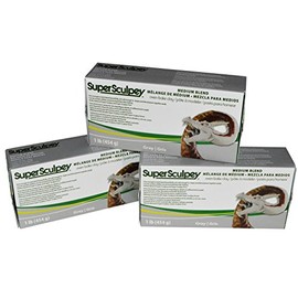 Super Sculpey Medium Blend Gray Oven-Bake Clay - Blend of Super Sculpey and Super Sculpey Firm - 1 Lb, Pack of 3