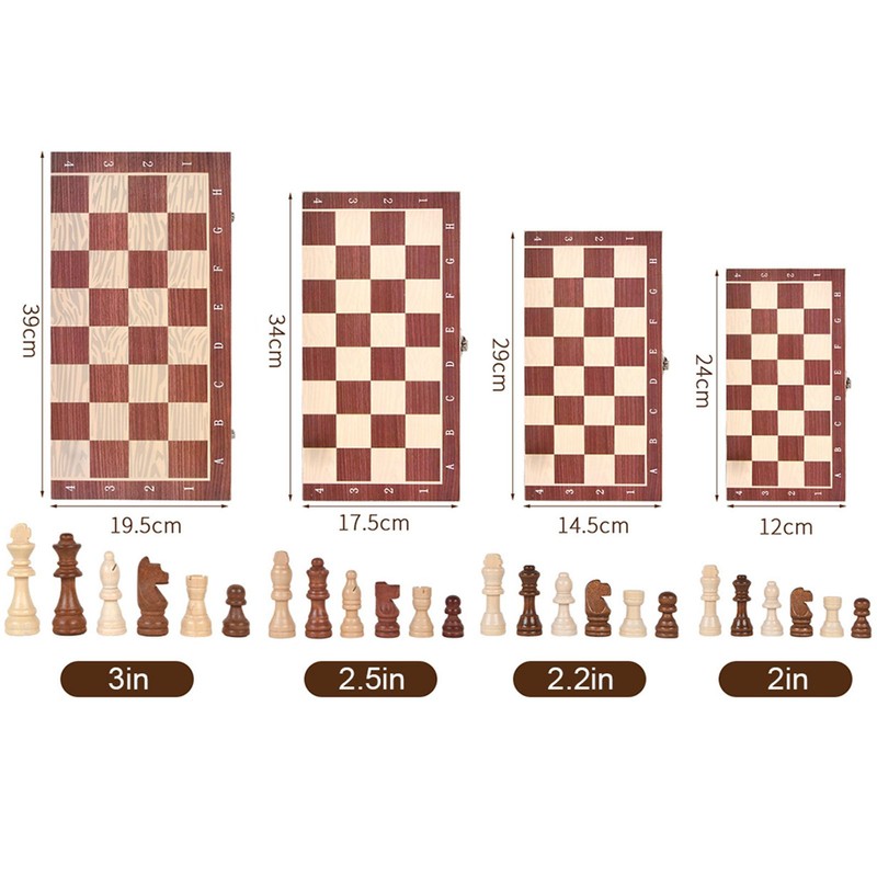 3 In 1 Wooden Chess Checkers Backgammon Set Portable Wooden