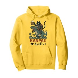 Samurai Cat on Tyrannosaurus rex. | Retro Japanese Vibes Pullover Hoodie