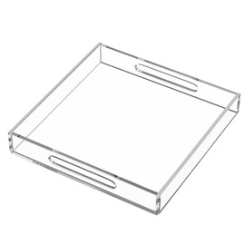 HIIMIEI Acrylic Tray, 10x10 Inches Clear Tray, Acrylic Serving Tray with Handles for Ottoman, Coffee, Appetizer, Breakfast, Bathroom (Clear)