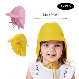 TYGFRT Pack of 2 Children's Sun Hat, Foldable Sun Hat, Uv Protection, Fishing Hat, Elastic Adjustable Sun Hat, Breathable and Comfortable Beach Hat (Pink, Yellow)