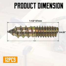 LOUZAGO 12 Pcs Hanger Bolts, 1/4-20" x 1-1/2" Double Headed Screws Self-Tapping Wood Dowel Screw for Furniture (1/4-20" x 1-1/2")