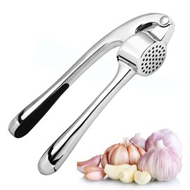 Garlic Press, Stainless Steel Garlic Press, Kitchen Garlic Press Crusher, Easy Squeeze and Clean,Rust-Proof and Sturdy, for Fresh Ginger and Garlic, Silver