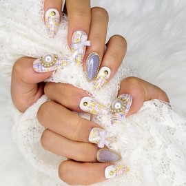 Pearl Tweed Handmade Nail Tips - Square L / 진주 트위드 수제네일팁 - 스퀘어L