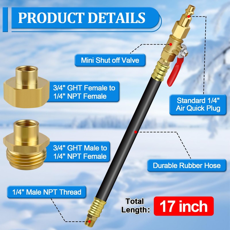 RV Winterizing Kit Sprinkler Blowout Adapter with Shut Off Valve-12