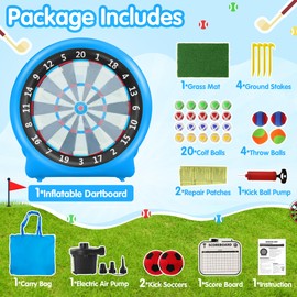 6FT Inflatable Dartboard, Giant Kick Darts Soccer Darts Golf & Throw Darts with Air Pump, Giant Outdoor Games, Blow up Soccer Darts for Yard Party Large Dartboard for Kids & Adults 20+Games