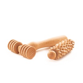 tuuli Facial Massager Face Neck Shoulder Facial Head Massager Roller with Handle Gua Sha Therapy Massage Device Maderotherapy Derma Roller Set Made of Wood (2 Piece Set B)