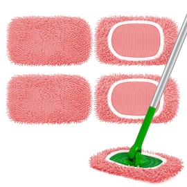 Yicotira Reusable Microfiber Mop Pads - 4 Pack Washable Wet Pads Refill for Mopping Floors, Pink (Mop is not Included)
