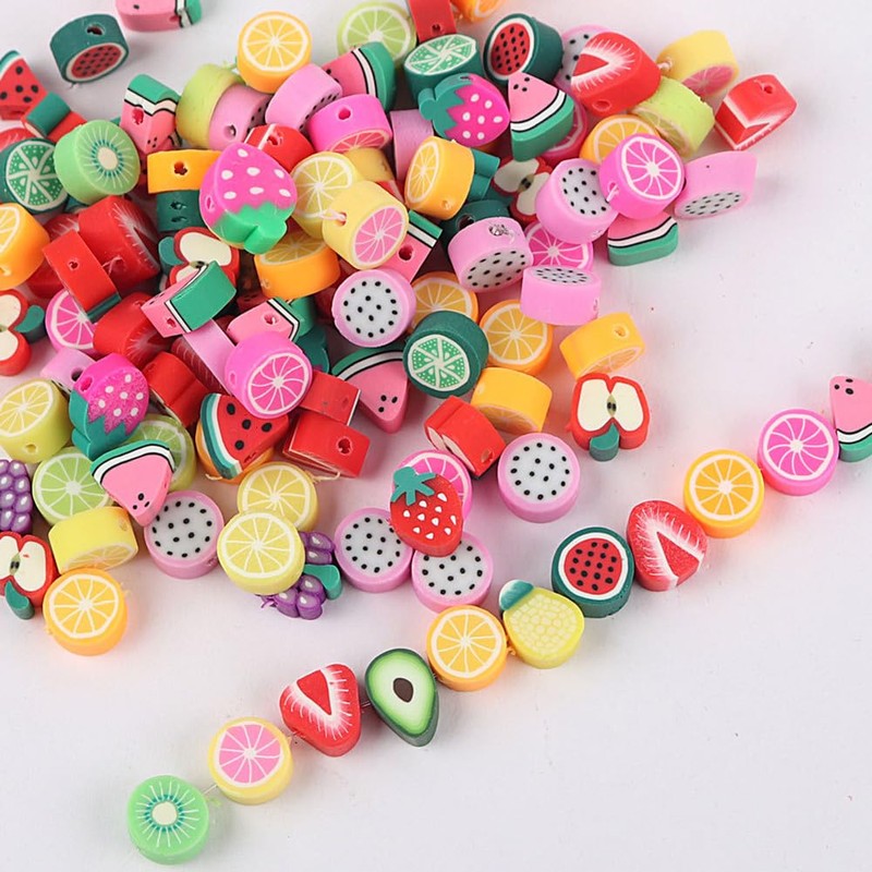 JIHUOO 100 Pcs Fruit Polymer Clay Beads Clay Bead Charms