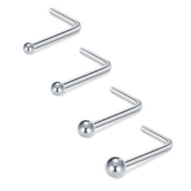 D.Bella L-Shaped Nose Studs - Surgical Steel Nose Rings, 18G, 1.5-3mm, Silver