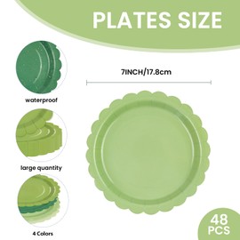 HFBOBP 48Pcs Sage Green Paper Plates,7 Inch Gradient Light Scalloped Dessert Plates Tableware Supplies for Birthday Garden Party Afternoon Tea Wedding