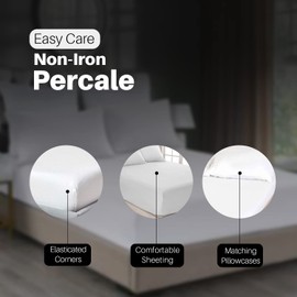 Divine Textiles Fitted Sheets 10'' / 25CM Deep Easy Care Non Iron Percale 18 Colours, King - White