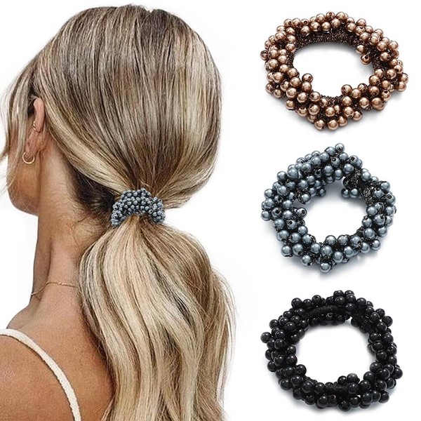 Brinie Hair Ties Champagne Elastic Hair Scrunchies Pearl Hair Bands