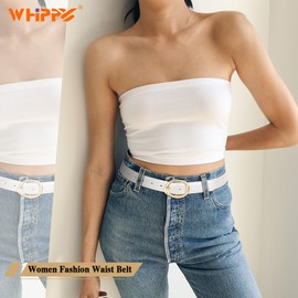 WHIPPY Leather Belts for Women Casual Waist Belt with Shiny Gold Buckle Fashion Ladies Belt for Jeans Pants Dresses White XL