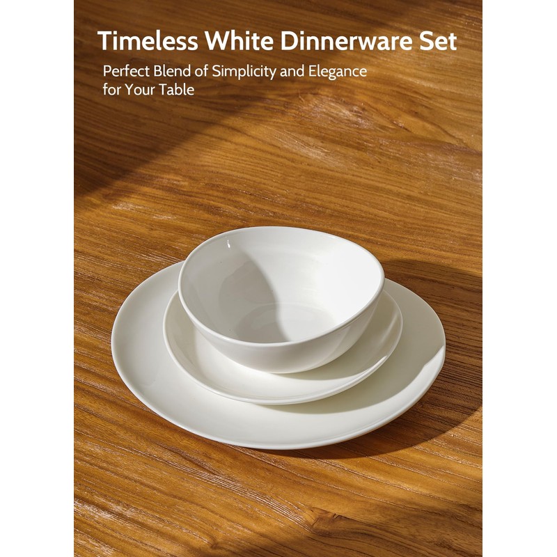 Sweese 18-Piece Dinnerware Sets for 6, Porcelain Plates and Bowls