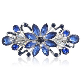 Dark Blue Rhinestone Hair Clips Flower Luxury Hair Jewelry Accessories, Fancy Hair Barrette Clip for Wedding and Women, Gorgeous Crystal Floral Hair Jewelry for Girls Mom Bridal