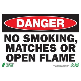 Zing Green Products 1110A Recycled Aluminum "Danger No Smoking, Matches or Open Flame" Safety Sign, 10" Length, 7" Width