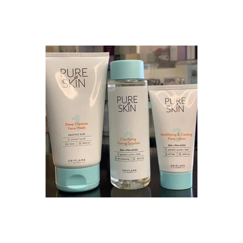 Limpiador Facial + Tónico + Humectante Pure Skin 3 Piezas