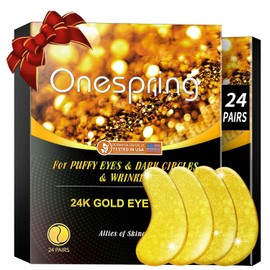 Onespring Under Eye Patches (24 Pairs) - Golden Under Eye Mask for Dark Circles, Puffiness & Wrinkles, Natural Collagen Eye Gels Pads for Refreshing