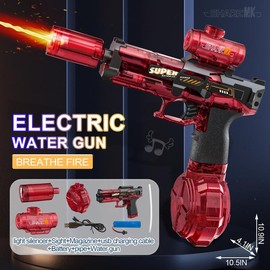 Automatic Water Blaster With LED Flame Effect, Electric Water Pistol for Kids/Aldults, Water Shooter for Summer, Outdoor,Party, Birthday Gift, Swimming Pools:_red