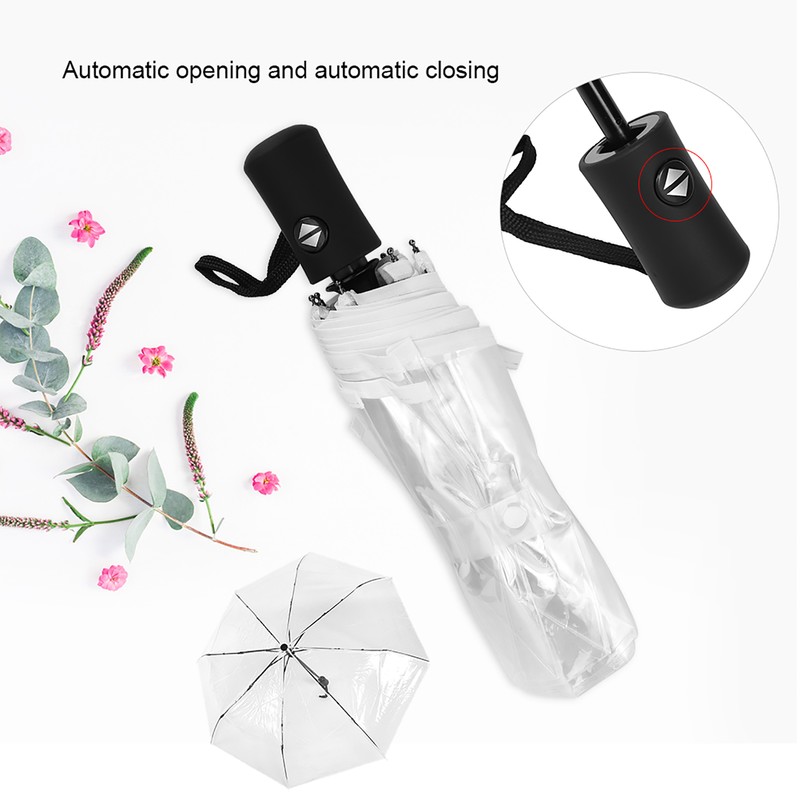 Portable Fashionable Transparent Automatic Three Folds Folding Rain Umbrella for