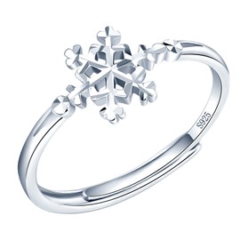 MicLee Unique Snowflake Silver Rings Women's Girl's 925 Sterling Silver Rings Wedding Engagement Promise Eternity Anniversary Bands Adjustable Rings