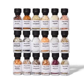 Thoughtfully Gourmet, Gourmet Salt Sampler Collection Gift Set, Vegan and Vegetarian, Uniquely Flavored Seasoning Salts Including Smoked, Truffle, Merlot, Lavender, Espresso and More, Set of 18