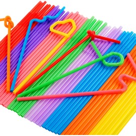 NINU 300 PCS Flexible Plastic Drinking Straws, 10.2 Inches Extra Long Colorful Disposable Bendy Party Fancy Straws