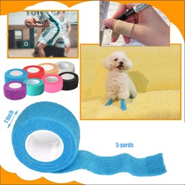 Chewarelly 8 Pack 1 in x 5 Yards Cohesive Wrap Self Adhesive Bandage Wrap Elastic Self Adherent Wrap Self Stick Vet Tape for Athletic, Wrist, Ankle, Knees, Pets (Mixed Colors)