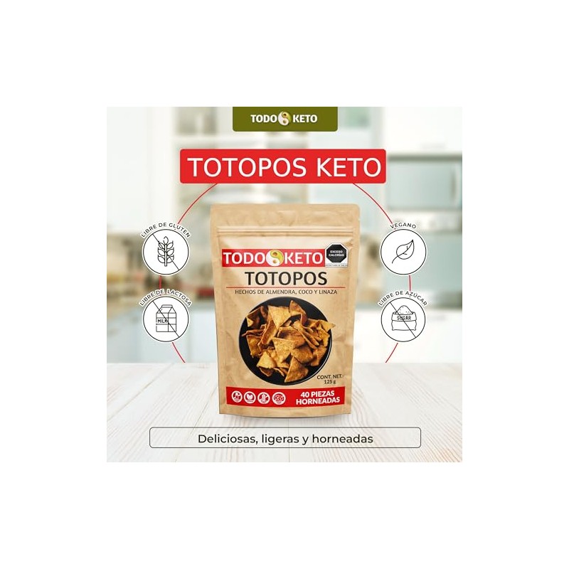 Totopos Keto Botana de Almendra 40 Piezas (Naturales) 125 gramos