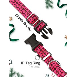 JOOCPUP Martingale Dog Collar with TAG Ring - Adjustable Soft Nylon No-Slip Design for Small, Medium & Large Dogs, Pink Leopard S