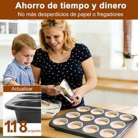 Moldes para Hornear 3Pzs 12 Tazas, Bandeja Para Muffins Reutilizable, Moldes Antiadherente de Acero al Carbono para Donas, Charola para Hornear Magdalenas Cupcakes Postres Tartosos Tartas, 35.5*26.5CM