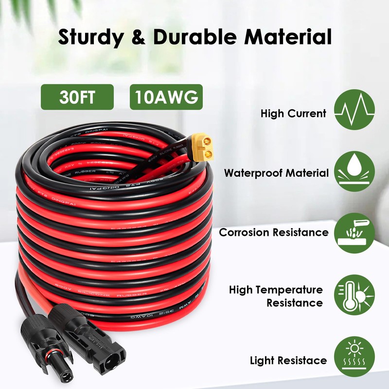 MOOKEERF Solar to XT60 Extension Cable 10AWG 30FT Solar Connector