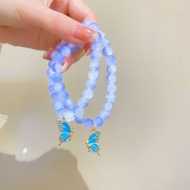 Nexoluxa Butterfly Bracelet Butterfly Bracelets for Women Healing Crystals Bracelets Natural Gemstone Stretchable Chip Jewelry 8mm Crystal Beaded Bracelet Gift, Blue