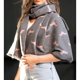 GFM® Women's Cashmere Texture Dachshund Dogs Shawl Scarf for Autumn Winter -DG-11-Grey Pink - (FLD-DGSHL-11-BHGLB)