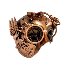 Bronze Half Mask with Functional LED Light, Handmade with 40+ Pieces, Comfortable Elastic Strap
