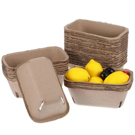 50 Pack Natural Pulp Fiber Berry Basket, Large farmers market basket Molded Berry Basket for Blueberry Raspberry Cherry Strawberry and Vegetable, Farmer Market, Grocery Stores, Backyard Party