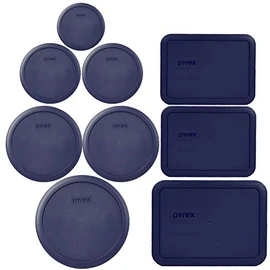 Pyrex Bundle - 9 Items: (1) 7402-PC, (2) 7201-PC, (2) 7200-PC, (1) 7202-PC, (2) 7210-PC, (1) 7211-PC Blue Lids Made in the USA