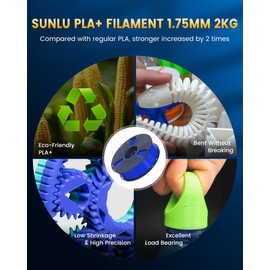SUNLU PLA+2.0 3D Printer Filament Bundle, 4KG Upgrade PLA+ Filament 1.75mm, Tougher and Stronger, Dimensional Accuracy +/-0.02mm, 1KG per Spool, 4 Packs, 4KG Total, Black