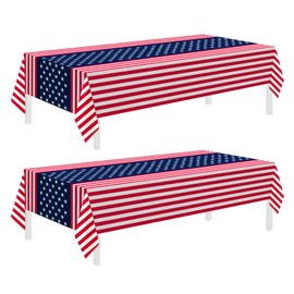 4th of July Tablecloth, American Flag Tablecloths, 2 Pack 54" x 108" Disposable Fourth of July decor Plastic Table Covers, 4th of July Decorations for Patriotic Party, Memorial ,Independence, Veterans