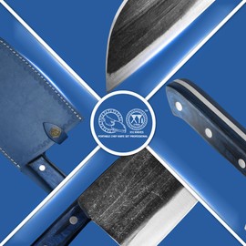 XYJ Antique Forged Butcher Knives, Serbian-Style Chef's Knife with Sheath, Heavy-Duty Meat Cleaver for Kitchen & Outdoor Use, Full Tang Construction