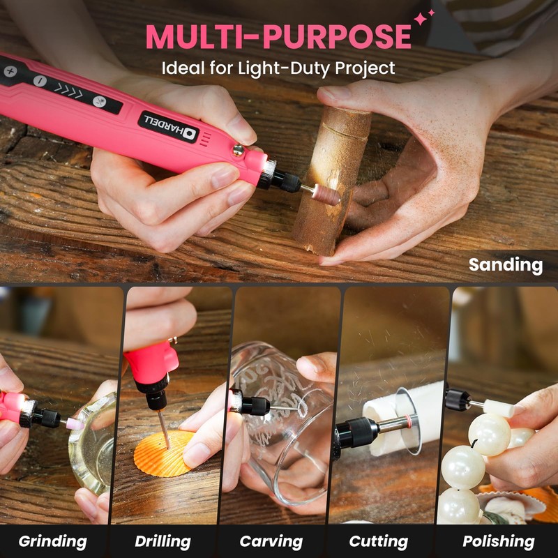 HARDELL Mini Cordless Rotary Tool, 5-Speed 3.7V Rechargeable Rotary Tool