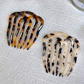 Guojiang Peine Lateral Con Trenza Francesa, Ondulado, Con 7 Dientes, De Acetato Y Carey, Para Moños Rubios.