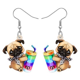 RAIDIN Acrylic Cute Pug Dog Earrings for Women Girls Sweet Puppy Pets Dangle Hook Earrings Jewelry Gifts for Dog Lovers (Multi)